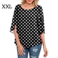 thumbnail image 3 of Qarigey Camisa de mujer Estampado de media manga Top Camisa de mujer Estampado de medio cuello Blusa informal Prendas para la parte del cuerpo puntos blancos negros XXL, 3 of 4