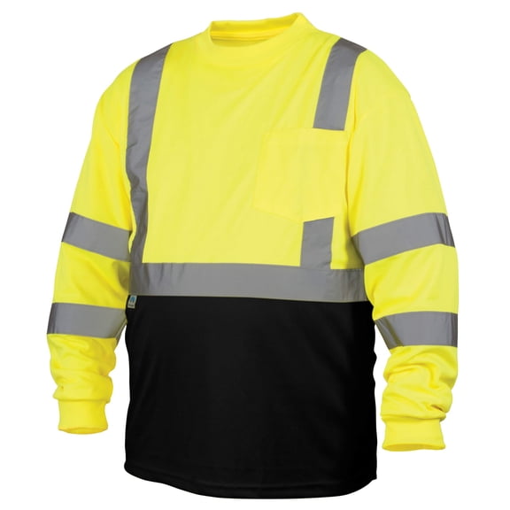 Pyramex Safety RLTS3110BL RLTS31B Series T-Shirt Hi-Vis Lime Long Sleeve - Black Bottom - Size Large