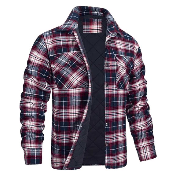Plaid Jackets Men Casual Fashion Thicken Turn Down Collar Jacket Comfortable Heavy Jacket Men's Flannel Shirt Jacket Plaid Jackets Coat Button Down Outwear