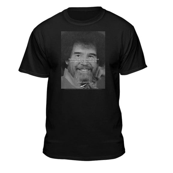 Teelocity Bob Ross Believe Graphic T-Shirt (Medium - Standard Fit, Black)
