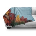 thumbnail image 3 of Rustic Wood Soft Flannel Fleece Throw Blanket, Fall Season Leaves with Vintage Style Canadian Maple Tree Foliage, Cozy Plush for Indoor and Outdoor Use, 60" x 80", Aqua and Multicolor, by Ambesonne, 3 of 6