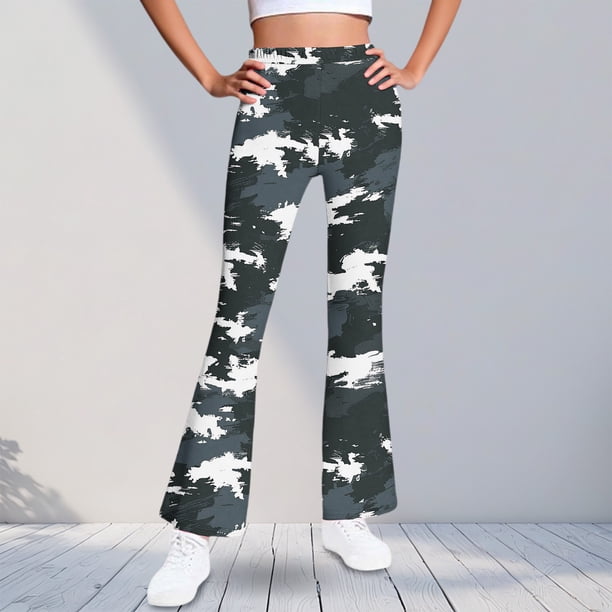 Pantalones largos con estampado de camuflaje para niñas, forro polar cálido, leggings casuales ligeramente acampanados, traje para niñas de 5 a 16 años.