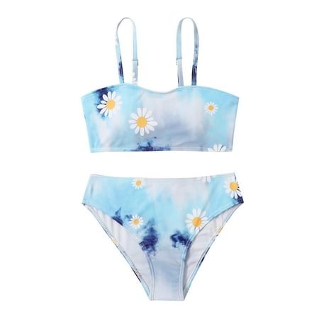 

Lovely Casual Swimwear For Children Girls Cute Floral Printed Summer 2PCS Beachwear Holiday Vacation Seaside Swimming Wears