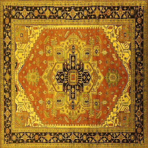 Ahgly Company Machine Washable Indoor Square Oriental Yellow Industrial Area Rugs, 6' Square