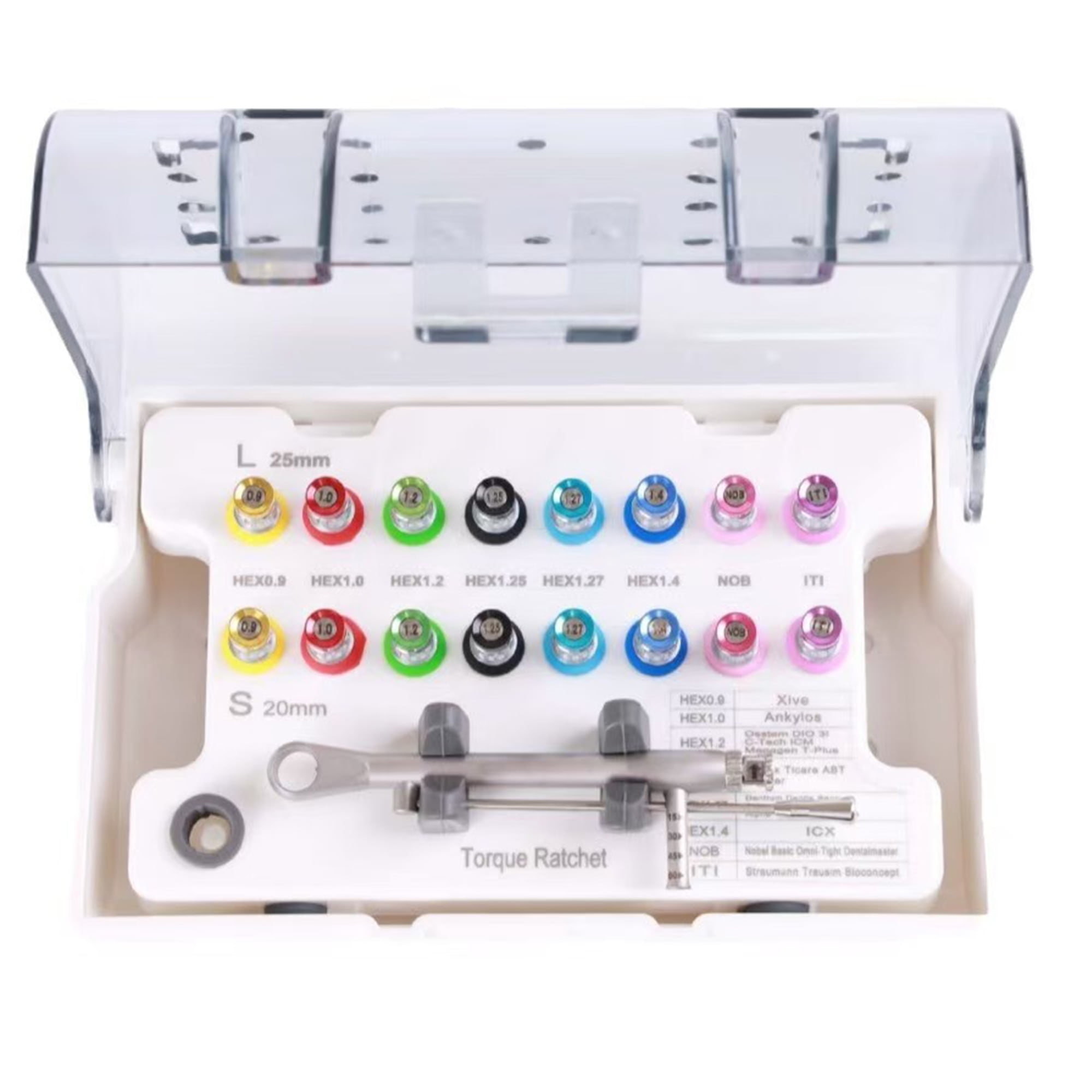 Dental Implant Torque Wrench Set-Include Bib Clips, Universal Prosthetic Kit with Torque Adjustable Ratchet&Screwdrivers 16pcs,10-70Ncm,Fully Autoclavable,Secure/Disassemble Implant Restorations