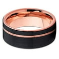 thumbnail image 3 of Silly Kings Jewelry Tungsten Wedding Band 12mm Rose Gold Tungsten Ring Black Brushed Tungsten Offset Groove Comfort Fit, 3 of 4
