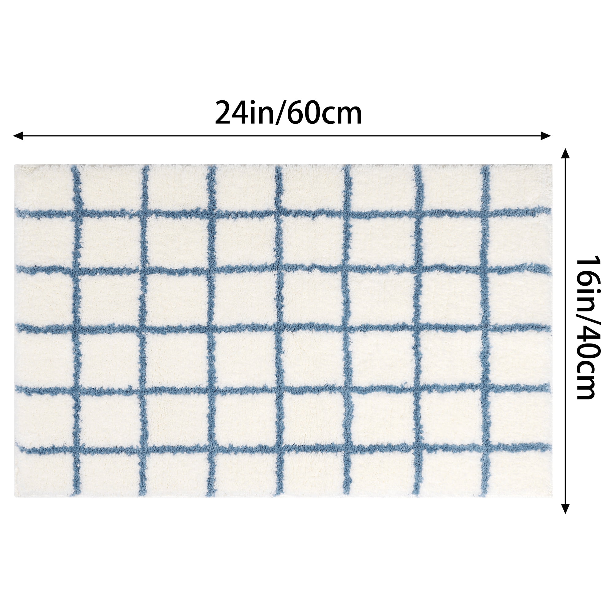 Unique Bargains 2 Pcs Checkered Absorbent Non Slip Bath Mats Soft Fluffy Bathroom Rugs Blue 16" x 24"