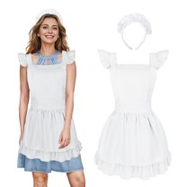 Aspire Retro Ruffle Apron with Head Band, Christmas Adjustable Cotton Apron - Women's Maid Costume