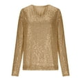 thumbnail image 4 of Ounisa Plus Size Sequin Top for Women 3/4 Sleeve V Neck Glitter Sparkle Shimmer Party Disco Club Concert Outfits, 4 of 6