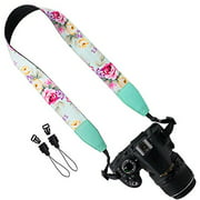 Wolven Pattern Cotton Camera Neck Shoulder Strap Belt Compatible with DSLR/SLR/Men/Women etc (Green Floral)