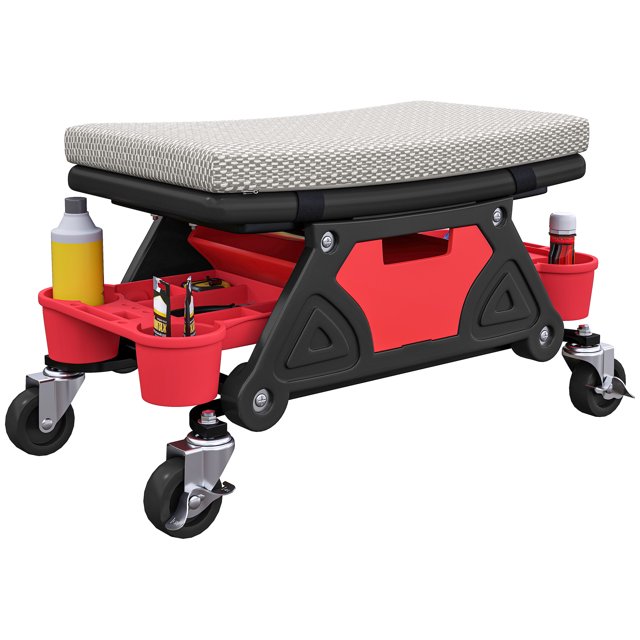 HOMCOM Rolling Mechanic Stool, 300 LBS Capacity Garage Stool, Grey