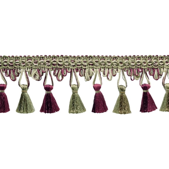 2 1/2" (6cm) Duke Collection Lovely Tassel Fringe Trim # TFDK025,, Red #F25 (Burgundy Red, Loden Green) Sold By The Yard (36"/3 ft/0.9m)