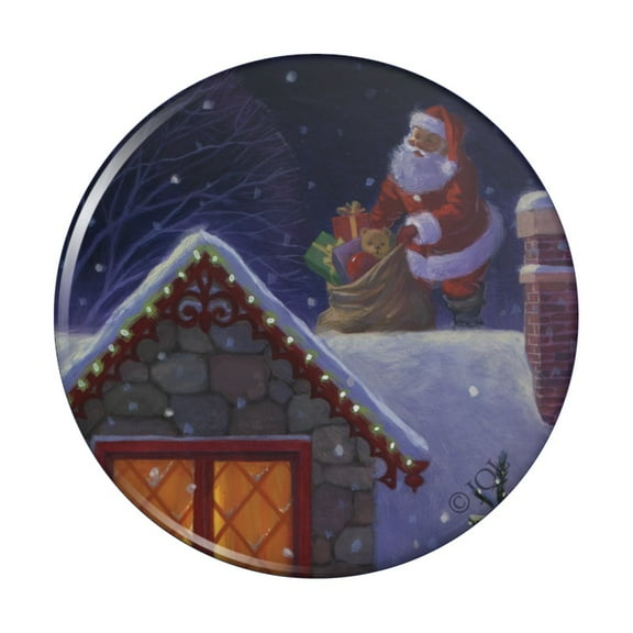 Christmas Holiday Santa Claus on Roof Pinback Button Pin
