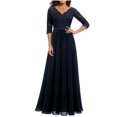 thumbnail image 2 of Sakmal A Line Womens Summer Dresses Evening Party Maxi Blue Dress V Neck Lace 3/4 Sleeve Dresses, 2 of 5