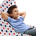 thumbnail image 1 of Abstract Lounger Chair Bag, Big Red Dots Squares and Dashed Lines Geometric Tile Print, High Capacity Storage with Handle Container, Lounger Size, Navy Blue White Red, by Ambesonne, 1 of 5