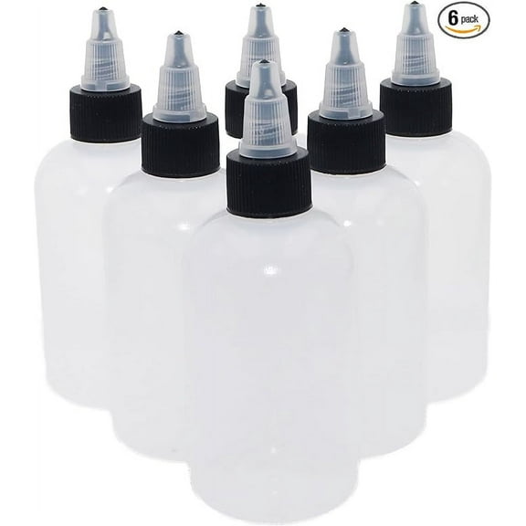 Hobbyland Squeeze Bottles, LDPE Plastic Bottles, Natural Boston Round Bottles, Black and Natural Twist Caps (4oz, 20/410 Neck, 6 Bottles)