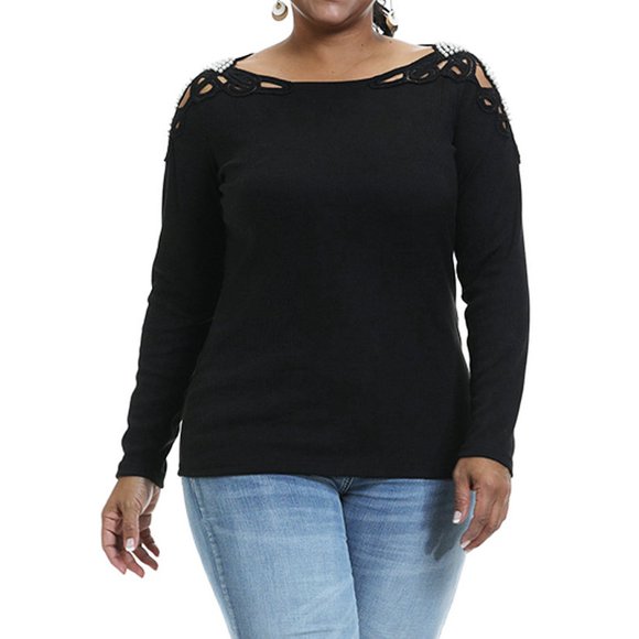 KVMeteor Women's Plus Size Casual Solid Color Hollow Out T-Shirts Tops