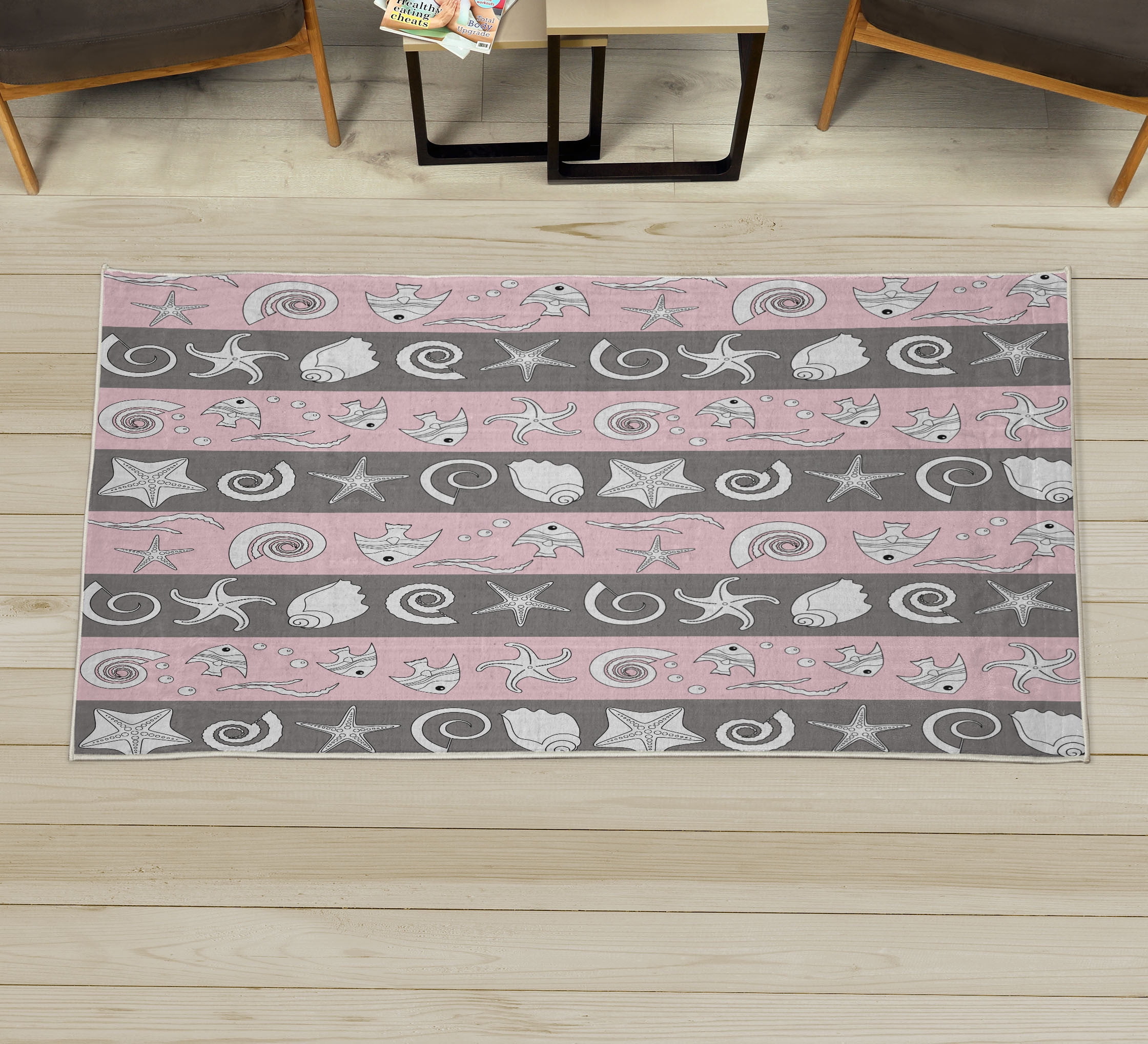Nautical Decorative Rug, Marine Theme Sea Animals Fishes Shells on ...