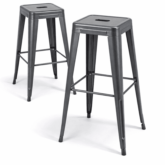 Deepspace Grey Metal Bar Stools Set of 2, 30" Bar Height One-Piece Steel Stools, Modern Industrial High Stools for Professional Bar & Loft, Sturdy Backless Seating with More Legroom