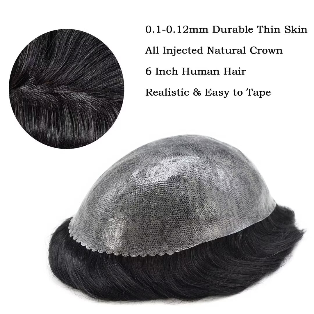 Mens Hairpiece LYRICAL HAIR Human Hair Replacement System Durable Thin Skin PU Injected Toupee Hair Wigs for Men