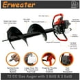 thumbnail image 4 of EVGTTI 72CC Auger Post Hole Digger with 3 Auger Drill Bits(4" & 8 & 12") + 2 Extension Rods(24" & 24"), Gas Powered 2-Stroke Earth Digger for Orchard Farm Garden Plant, 4 of 7