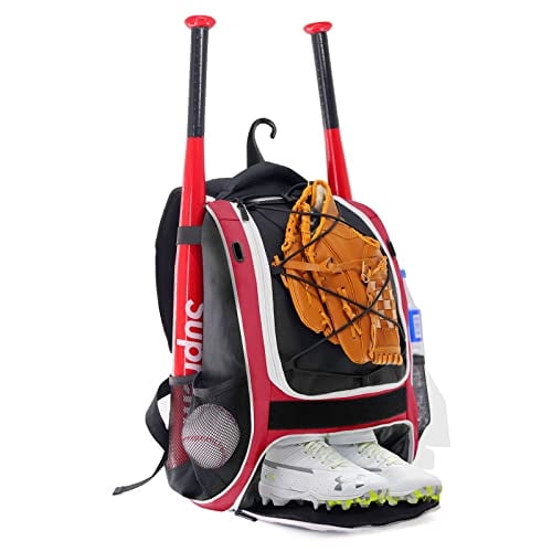 Wolt | Mochila béisbol juvenil - bolso equipo y accesorios béisbol, softball y T-ball, jóvenes y mujeres adultas, espacio bate, casco, guante, compartimento zapatos y gancho cerca (Rojo)