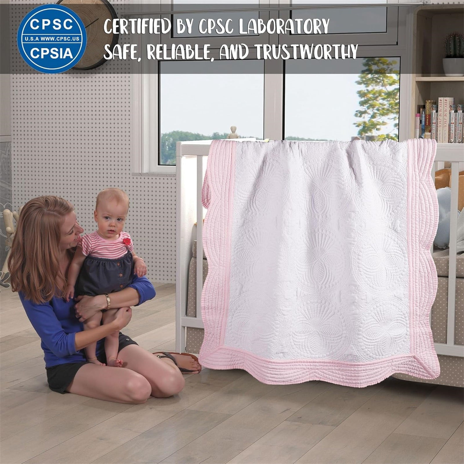 Myvepuop Baby Quilt Personlized Monogram Lightweight Embossed Scalloped Throw Blanket Four Seasons 36X46 Inch Pink