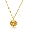 thumbnail image 1 of Collar de perlas con concha marina, circonita cúbica transparente, collar colgante con jaula de concha, gargantilla de vieira veraniega, joyería de acero de titanio para mujer, ideal para la playa., 1 of 7