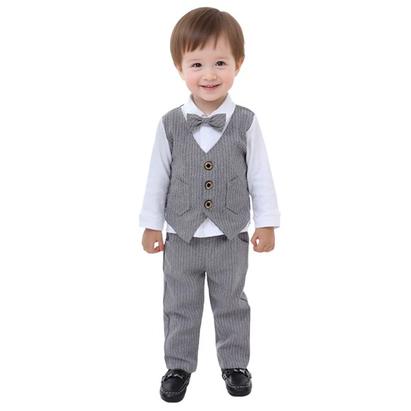 Splozh Baby Boy My 1st Christmas Clothes Baby Boy Suit Formal Gentleman Outfit with Pants and Bowtie Wedding Birthday Party Tuxedo Grey,1-2 Years