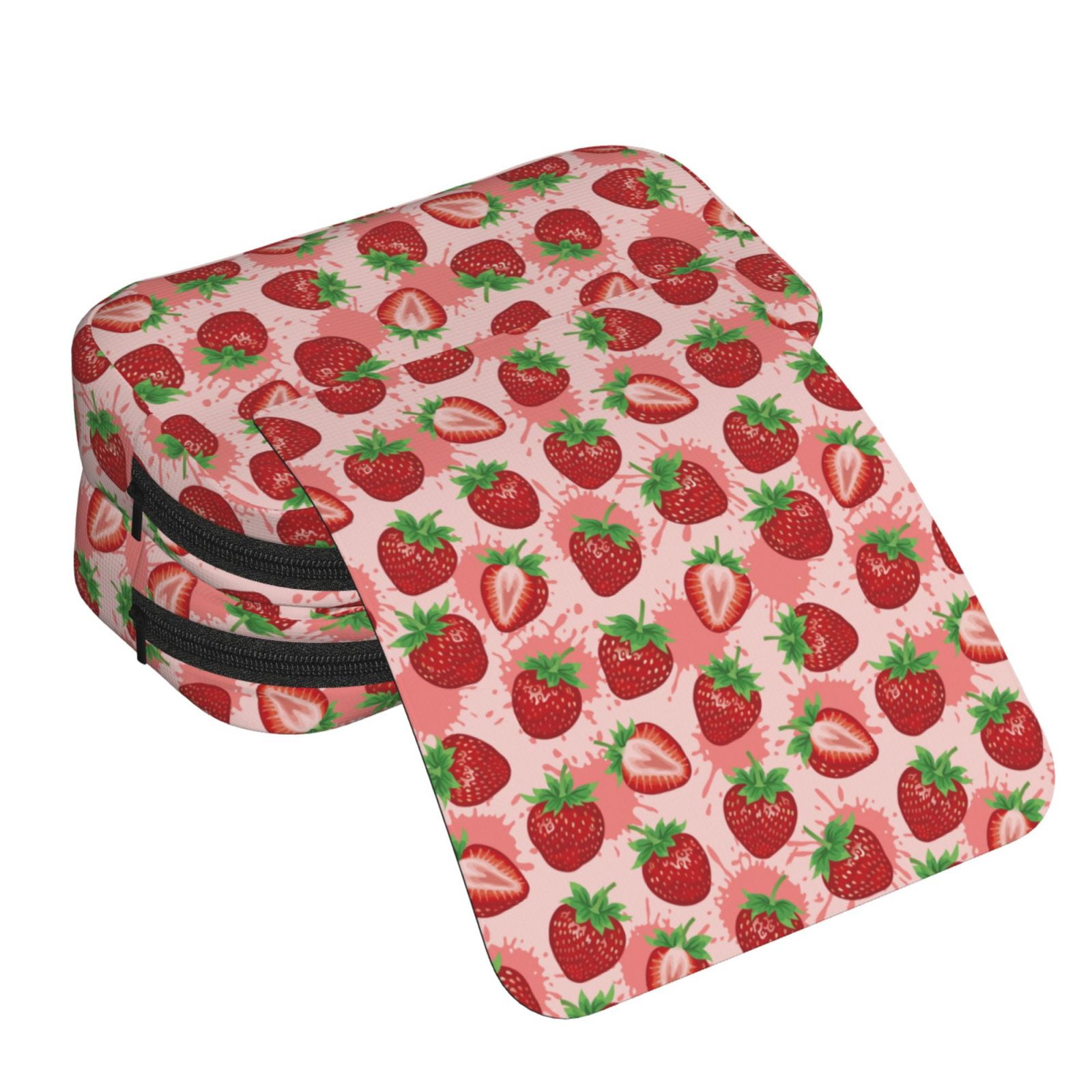 Rateoe Cute Strawberry Pattern Double Clamshell Pen Case, Storage Organizer with Two Zipper Compartments– Holds Up to 50 Pencils & Pens