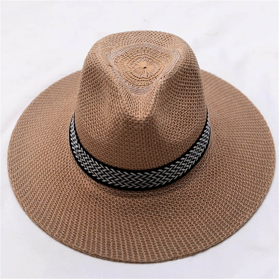 Pxiakgy Straw Sun Hats for Men Women, Oversize Panama Hat Wide Brim Summer Headwear with String Beach Outdoor Summer Sun Hat Beach Hat Sun Jazz Hat Caps Father Hat Khaki One Size