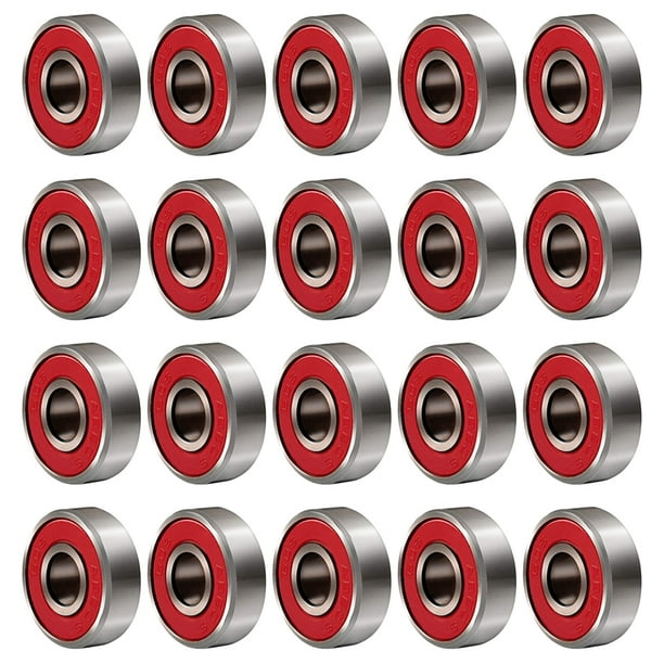 20pcs 608 2RS Rodamiento de ruedas de patín en línea Rodamiento de rueda de monopatín antióxido Sellado ABEC-9 (Rojo)