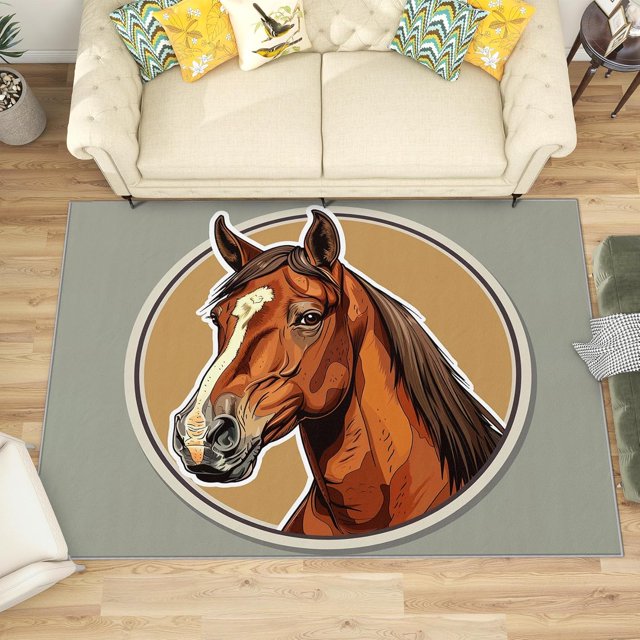 3x5 Rug, Horse Door Mat Washable Non Slip Soft for Entryway, Western Farmhouse Animal Rug, Farm Animal Carpet, Horse Home Decor & Gifts