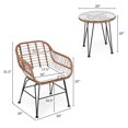 thumbnail image 2 of Gymax 3PCS Rattan Patio Conversation Set Bistro Chat Set w/ Turquoise Cushions, 2 of 10