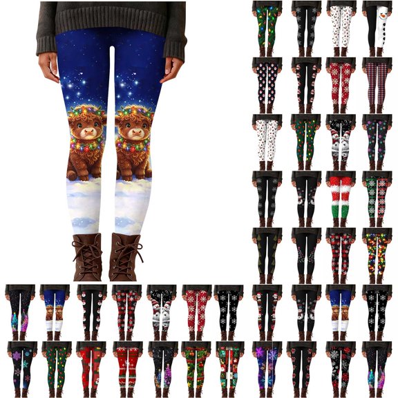 Jaunzuar High Waisted Leggings for Women Reindeer Print Soft Yoga Pants Gym Workout Stretchy Leggings L