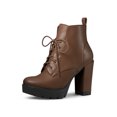 thumbnail image 1 of Unique Bargains Women's Round Toe Block High Heel Lace Up Platform Boots, 1 of 7