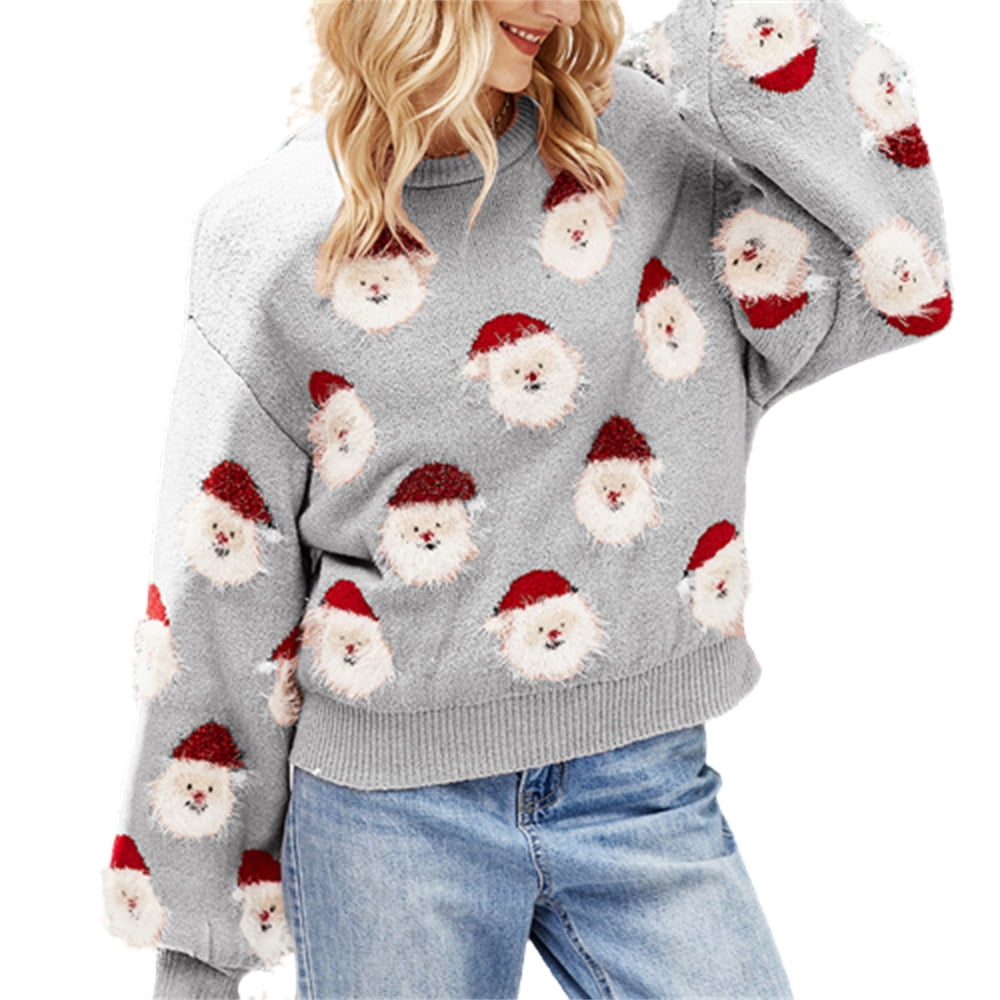 Christmas Sweater Women Cute Santa Christmas Sweater Warm Knitted O-neck Sweater - Walmart.com