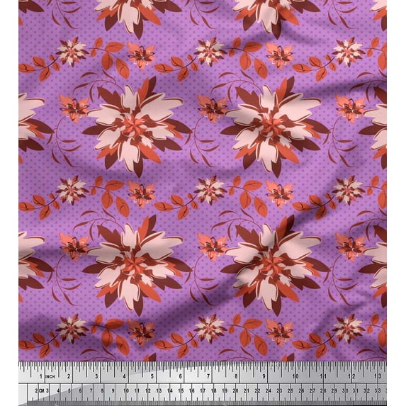 Soimoi Cotton Poplin Fabric Dot,Leaves & Aster Floral Printed Fabric 1 Yard 42 Inch Wide