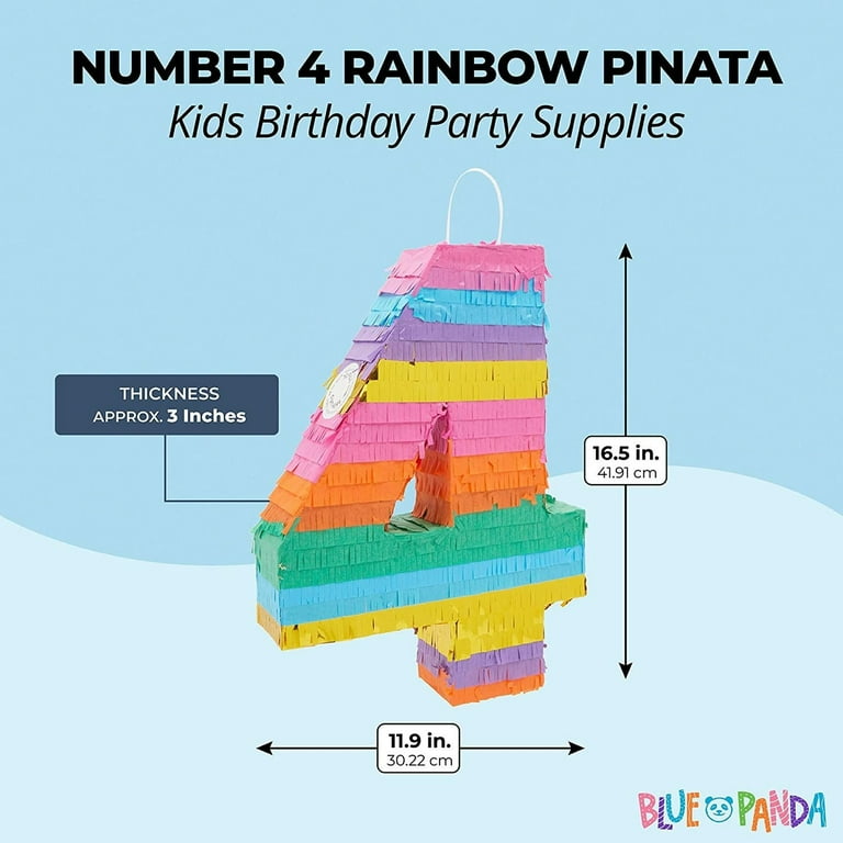 Rainbow Number 4 Pinata - Colorful 3D Party Pinata For Birthdays & Celebrations