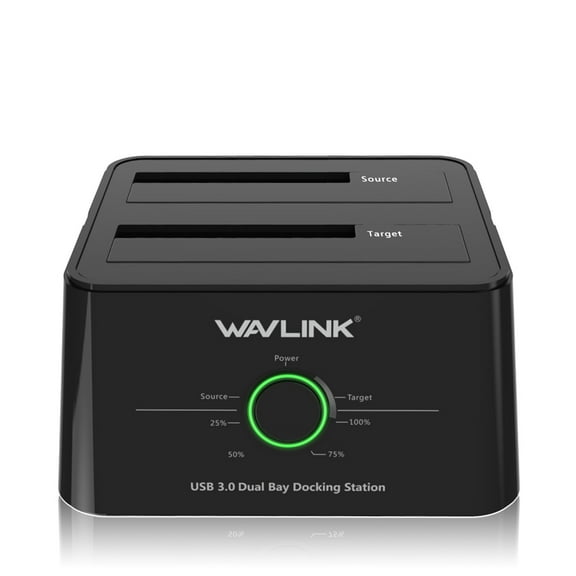 Wavlink USB 3.0 to SATA (5Gbps) Dual-Bay Hard Drive Docking Station For 2.5 inch/3.5 Inch HDD,SSD Support Offline Clone / Backup /UASP Functions [8TBx2 ]-Black