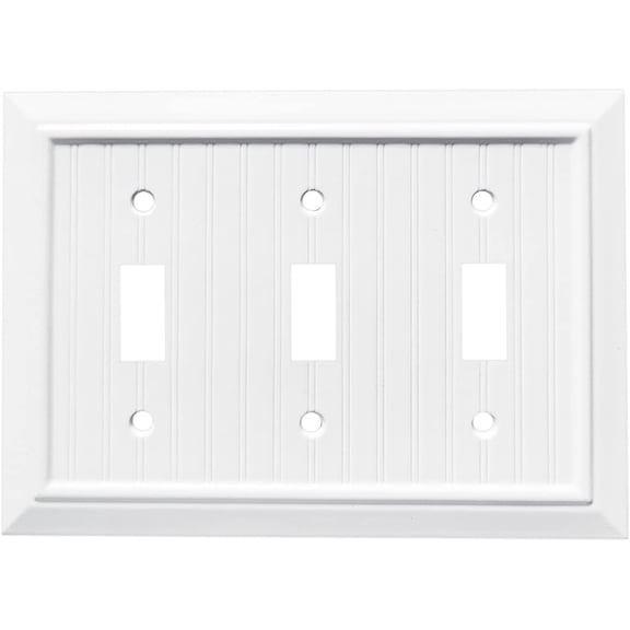 Pure White Classic Beadboard Wall Plates,Light Switch Covers,Electrical Outlet Covers, Switch Plates of Various Combination, Nature Bamboo Fiber Wall plate (3 Gang Toggle 1 Pack)