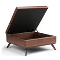 thumbnail image 3 of SIMPLIHOME Owen 36 inch Wide Square Coffee Table Lift Top Storage Ottoman, Cocktail Footrest Stool in Upholstered Distressed Saddle Brown Faux Air Leather, Mid Century Modern, Living Room, 3 of 5