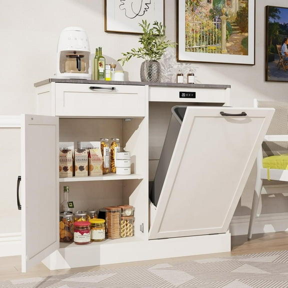 Double Tilt Out Trash Can Cabinet, Kitchen Island with Trash Can Storage, Trashcan Cabinet for Kitchens, Wood Cabinet with Trash Can Pull Out, Dog Proof Trash Can (, Single)