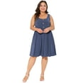 thumbnail image 3 of DARING DIVA Plus Size Button Down Elastic Waist Swing Tank Dress 1X Blue, 3 of 6
