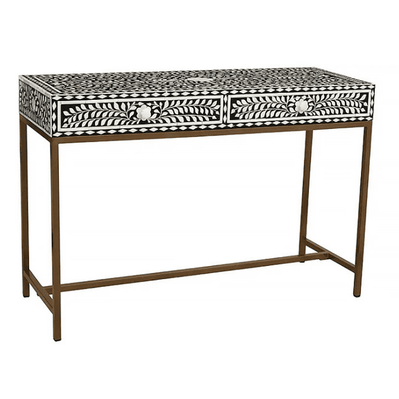 Modern Bone Inlay Console Table – Multicolor Stripes & Brass Legs | Handcrafted Statement Piece for Entryways