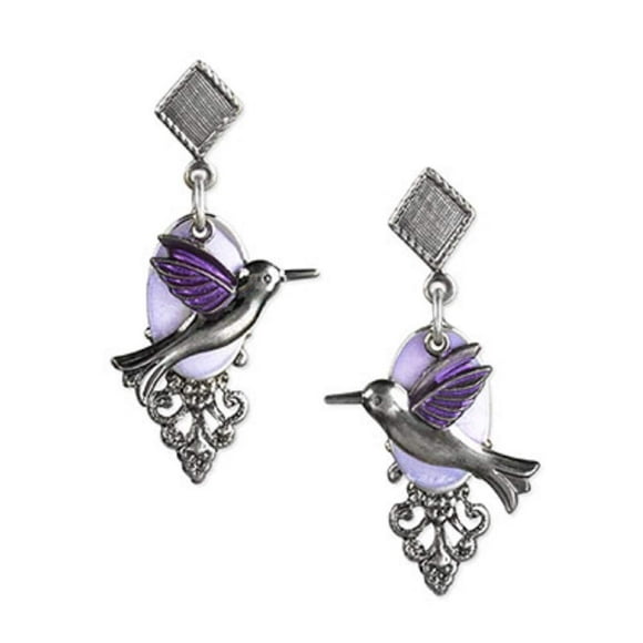 Silver Forest Hummingbird Layered Earrings
