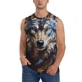 thumbnail image 2 of Lsque Vintage Blue Floral Wolf Print Men's Cotton Blend Sleeveless Muscle Shirts (S-3XL)- Moisture Wicking, Odor Protection, UPF 30+,X-Large, 2 of 8