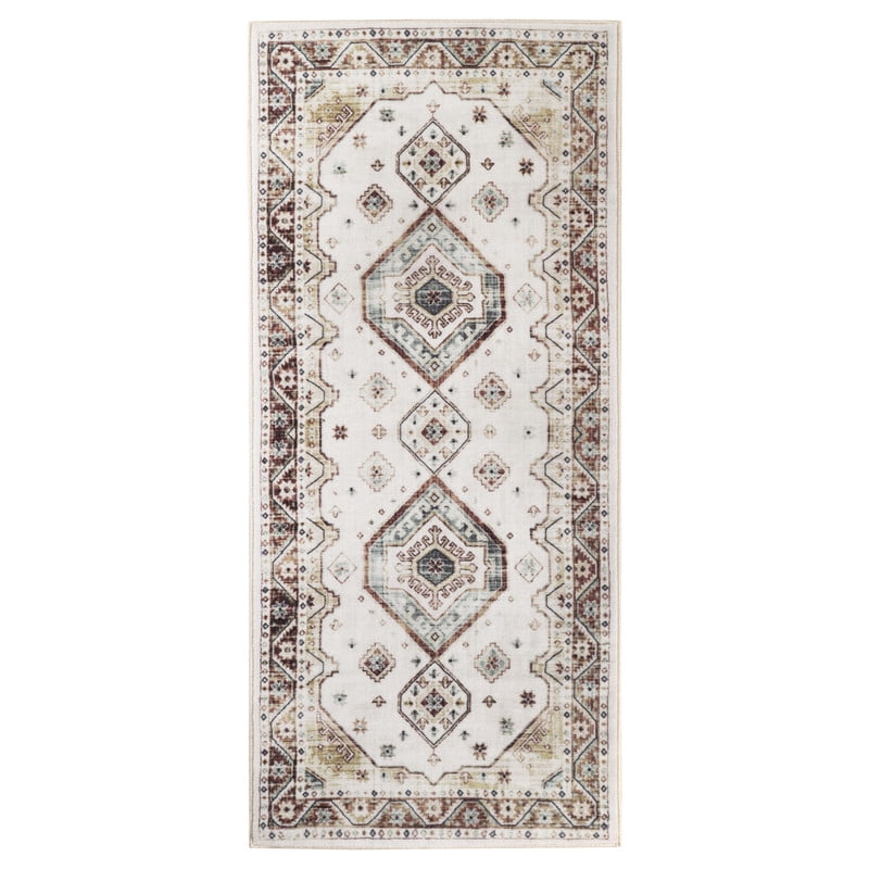 Superior Burj Ivory Medallion Washable Indoor Runner Rug, 2' 7" x 6', Ivory