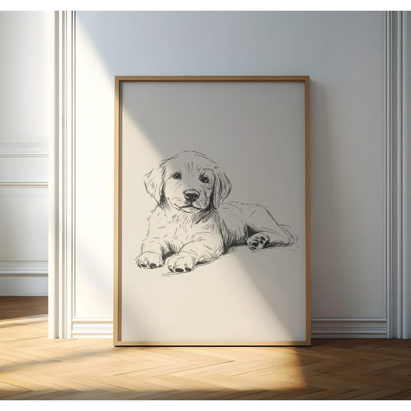 Dog Vintage Print, Golden Retriever Puppy Print, Dog Wall Art, Antique Vintage Painting, Country Wall Art, Dog Drawing, Retriever Puppy Art Wall Art, Modern Wall Decor, 8x12 UNFRAMED