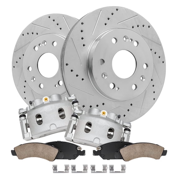 Detroit Axle - 6pc Front Brake Kit for Chevy GMC Silverado Express Suburban Sierra Savana Yukon XL 1500 Tahoe Avalanche, Cadillac Escalade ESV EXT XTS, Drilled Brake Rotors Brake Calipers Brake Pads